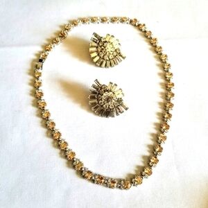 Pink Clear Rhinestones Necklace and Earring Set